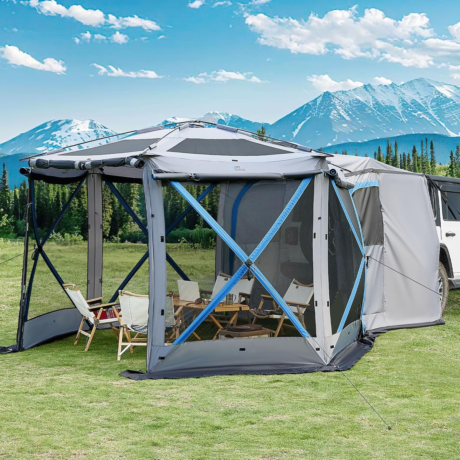 Dual-Use Pop up SUV Tent for Camping 11x11 Ft Outdoor Gazebo Screen