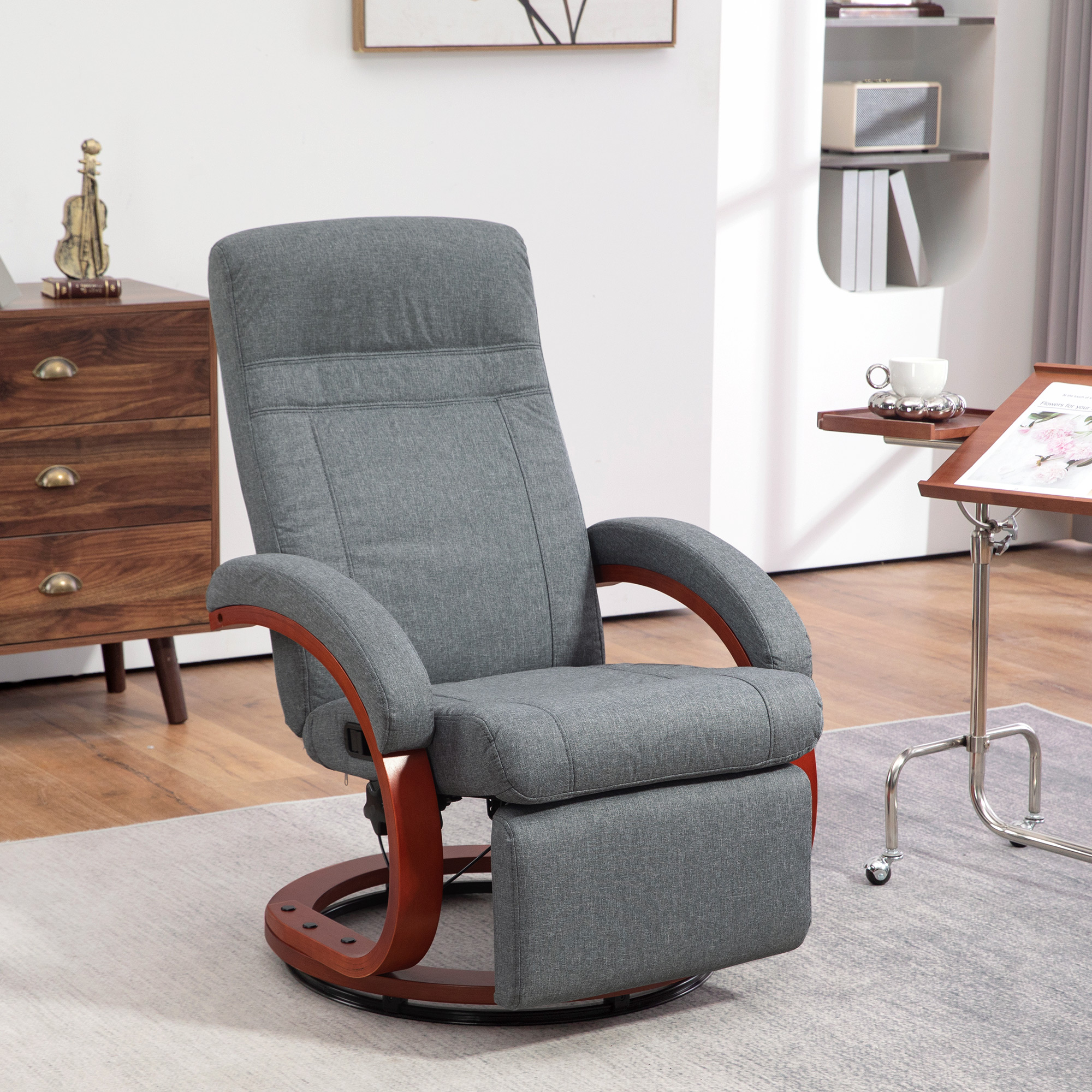HOMCOM Relaxsessel mit klappbarer Fußstütze, drehbar, neigbare Lehne, Leinenoptik, bis 140 kg, Grau