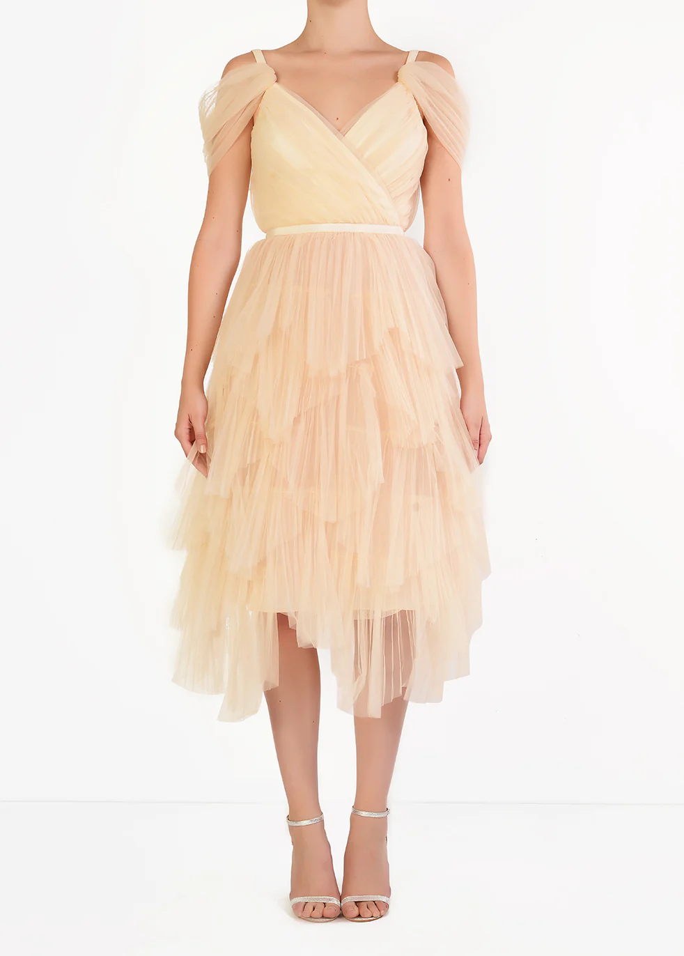 Cream Isla Pleated Petal Skirt Midi-Dress