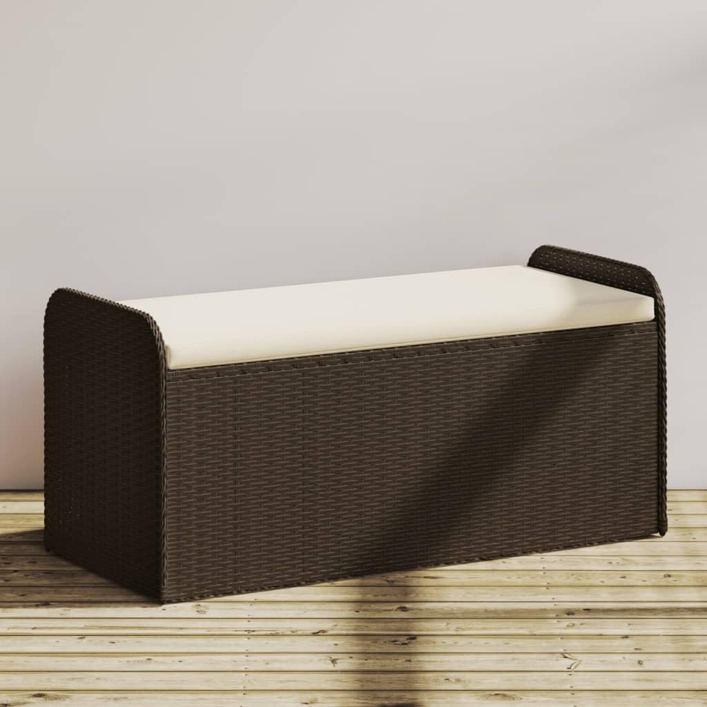 LAPOOH Outdoor / Indoor Bench with Brown Cushion in Polyrattan 115 x 51 x 52 cm
