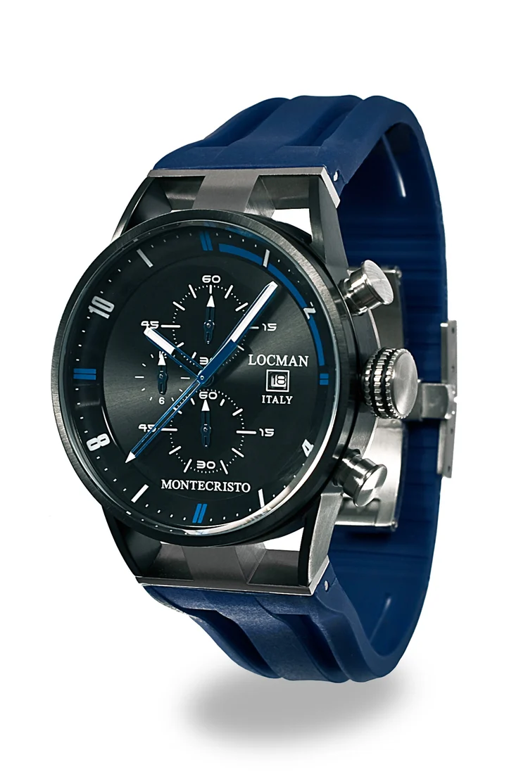 Locman Montecristo Chrono PVD nero silicone blu 0510KNBKFBL0GOB