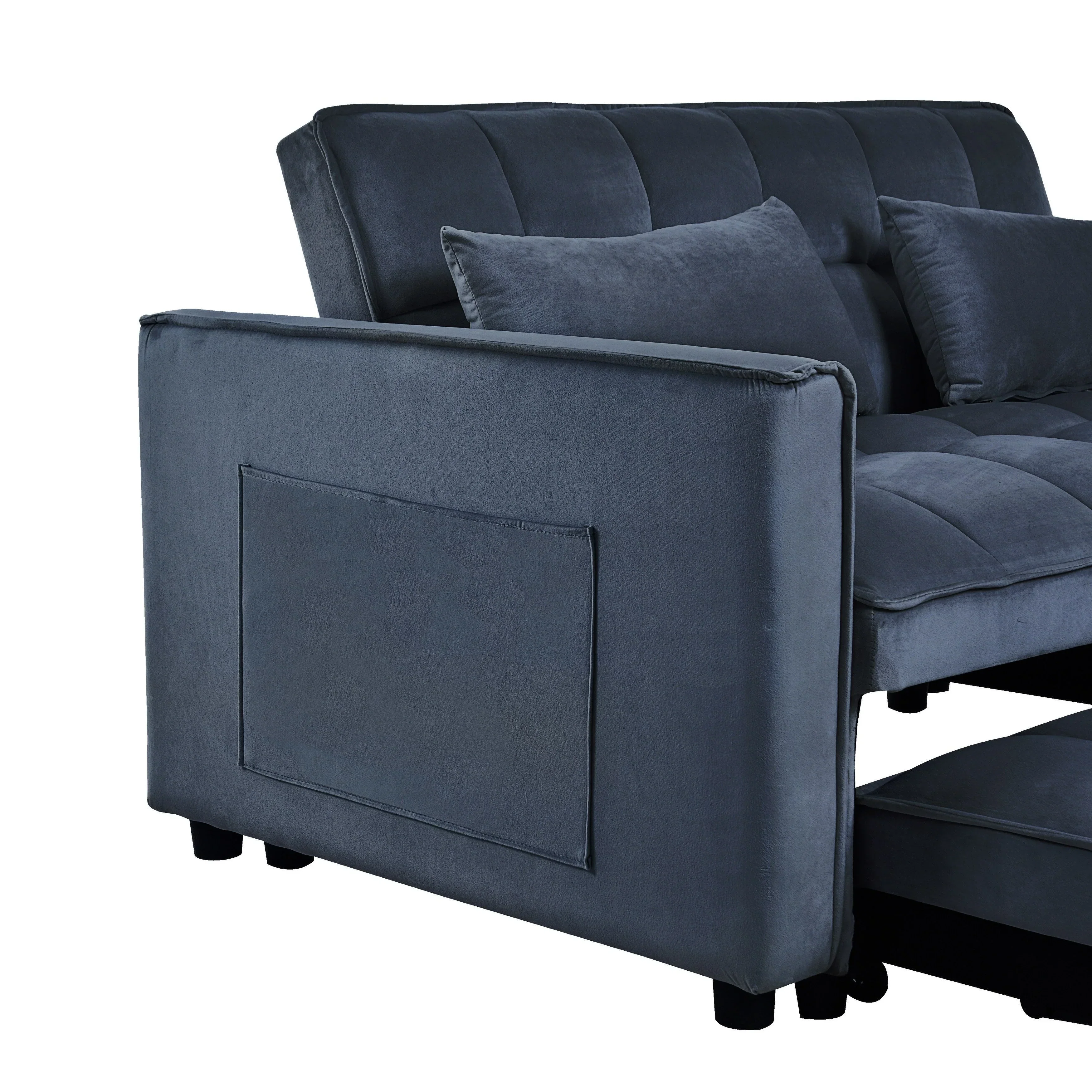 Modern Pull-Out Couch Bed, 3-in-1 Sleeper Sofa with Adjustable Backrest, Velvet Loveseat, Pillows & Side Pockets