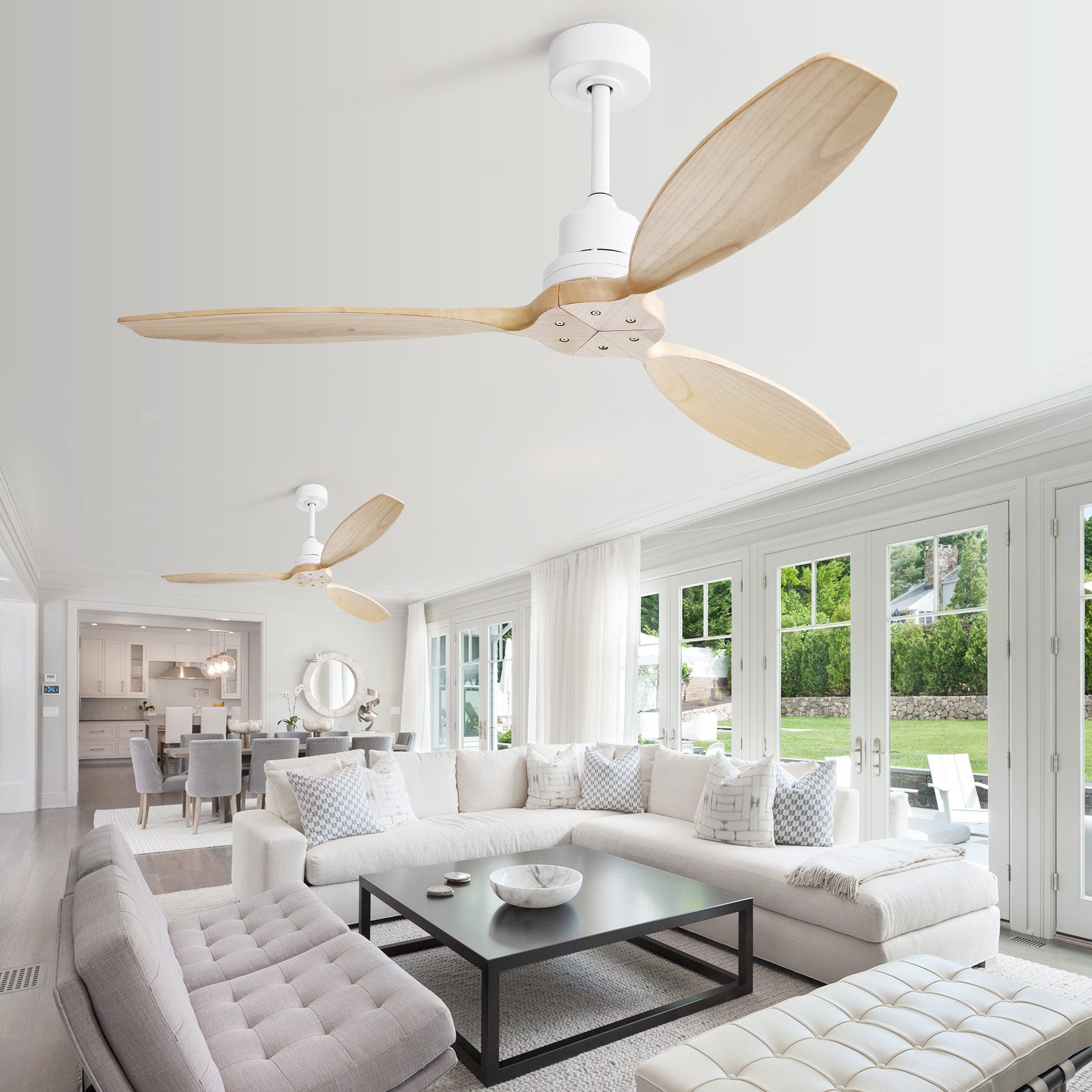 Deckenventilator 3 Massivholzflügel, 52 Zoll (132 cm), 6 Stufen, Leiser DC-Motor