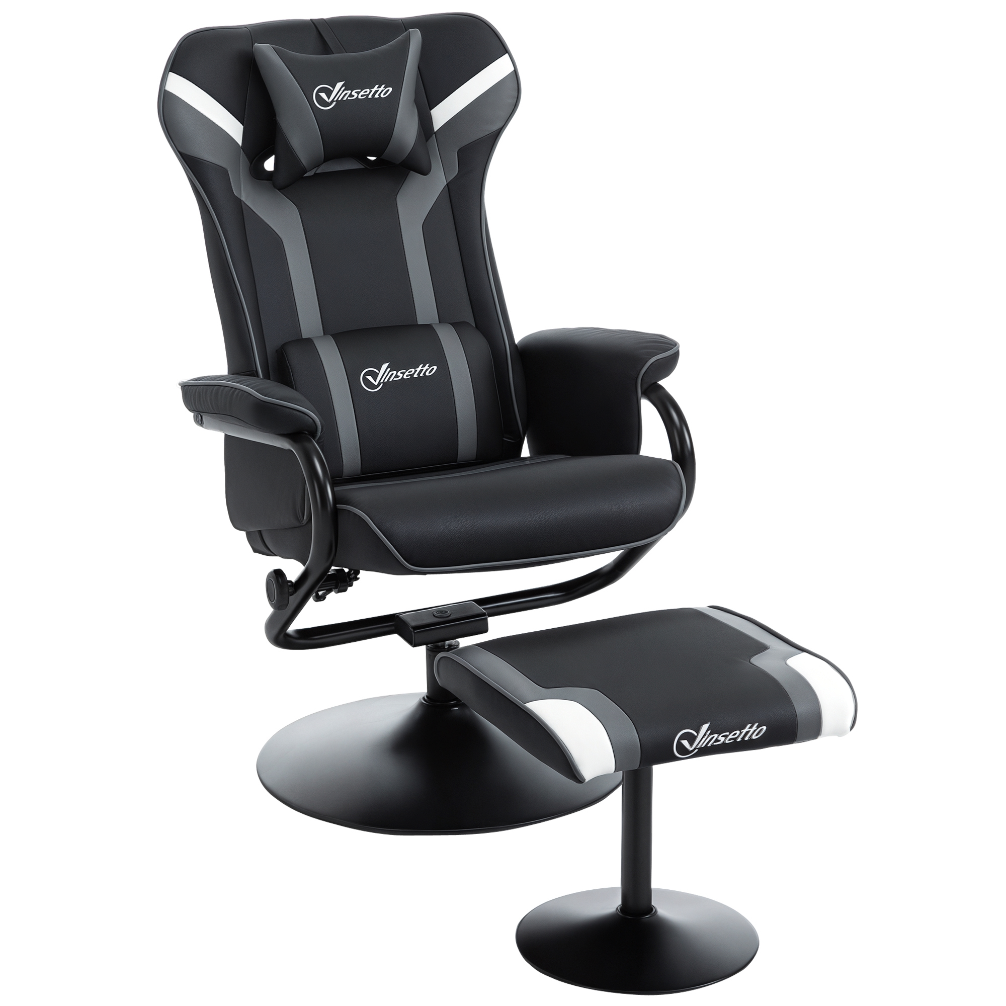 Vinsetto Relaxsessel neigbar mit Hocker 67 x 82,5 x 103cm Stahl Schwarz+Grau