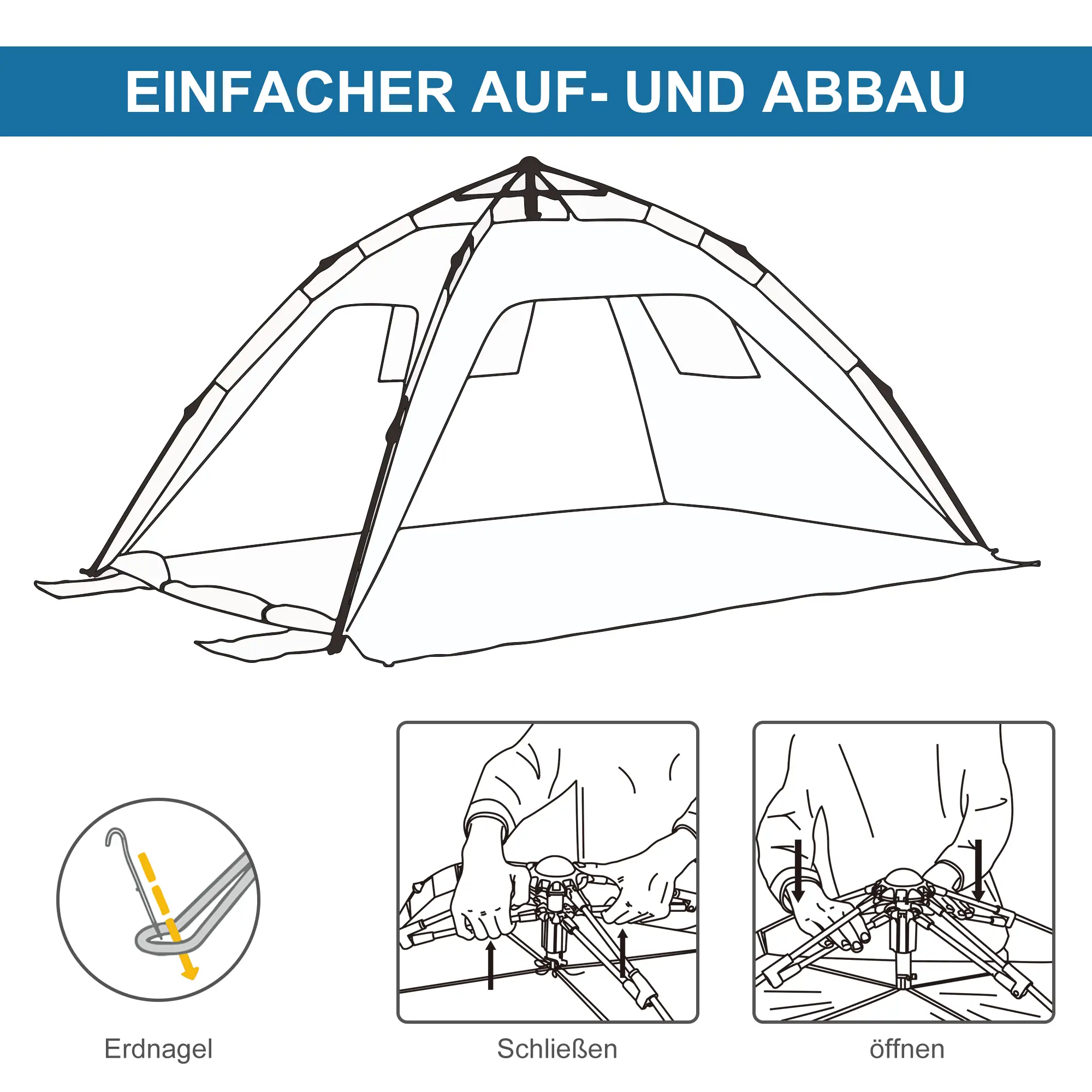 Outsunny Pop-up Strandtent 2 Personen met Ramen Hemelsblauw