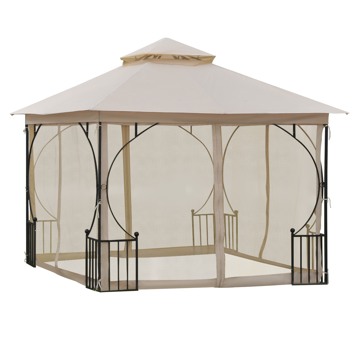 Outsunny Gartenpavillon Gartenzelt,  inkl. Befestigungsmaterial, wetterbeständig, 295 cm x 295 cm x 275 cm. Beige + Schwarz