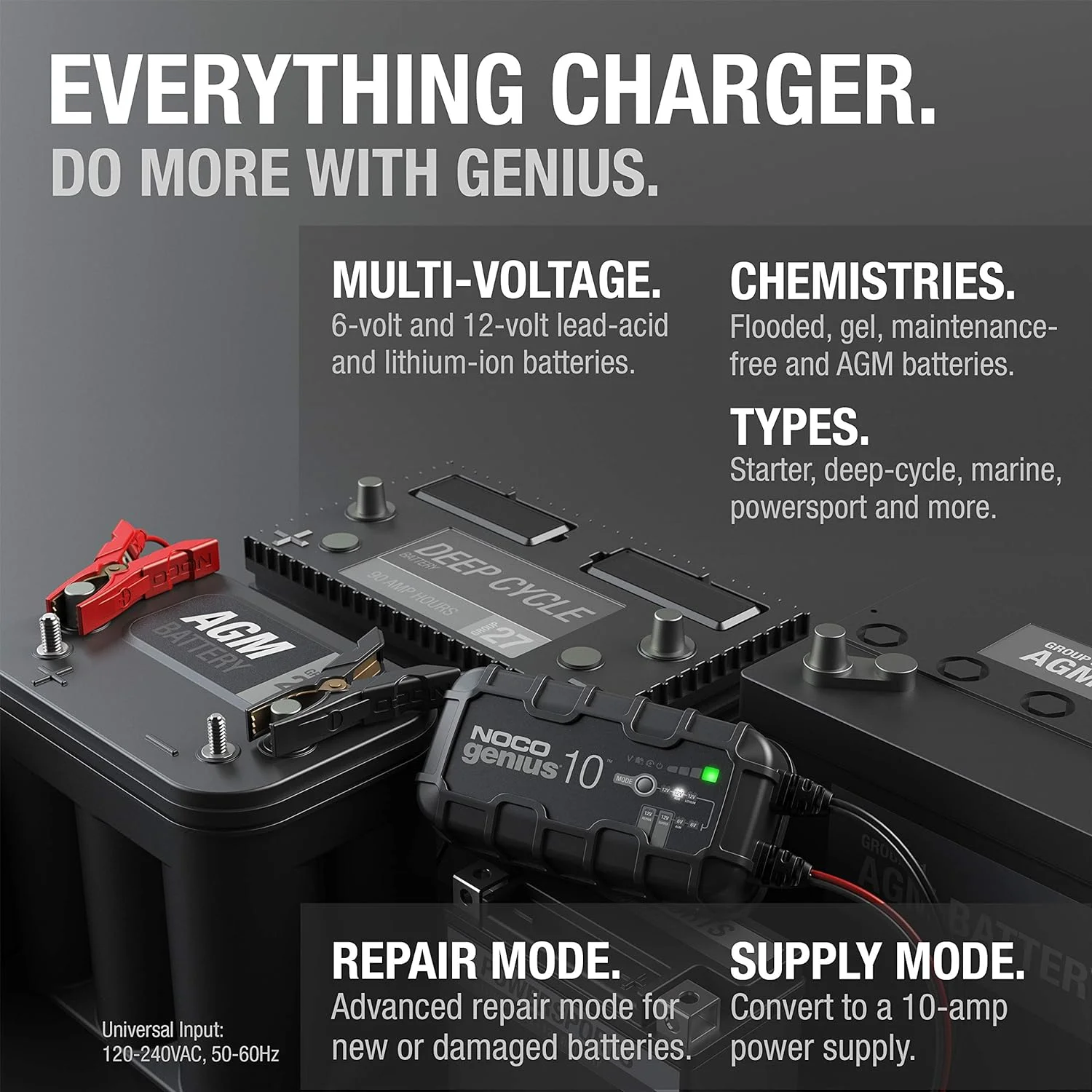 NOCO GENIUS10: 10A 6V/12V Smart Battery Charger, Maintainer and Desulfator