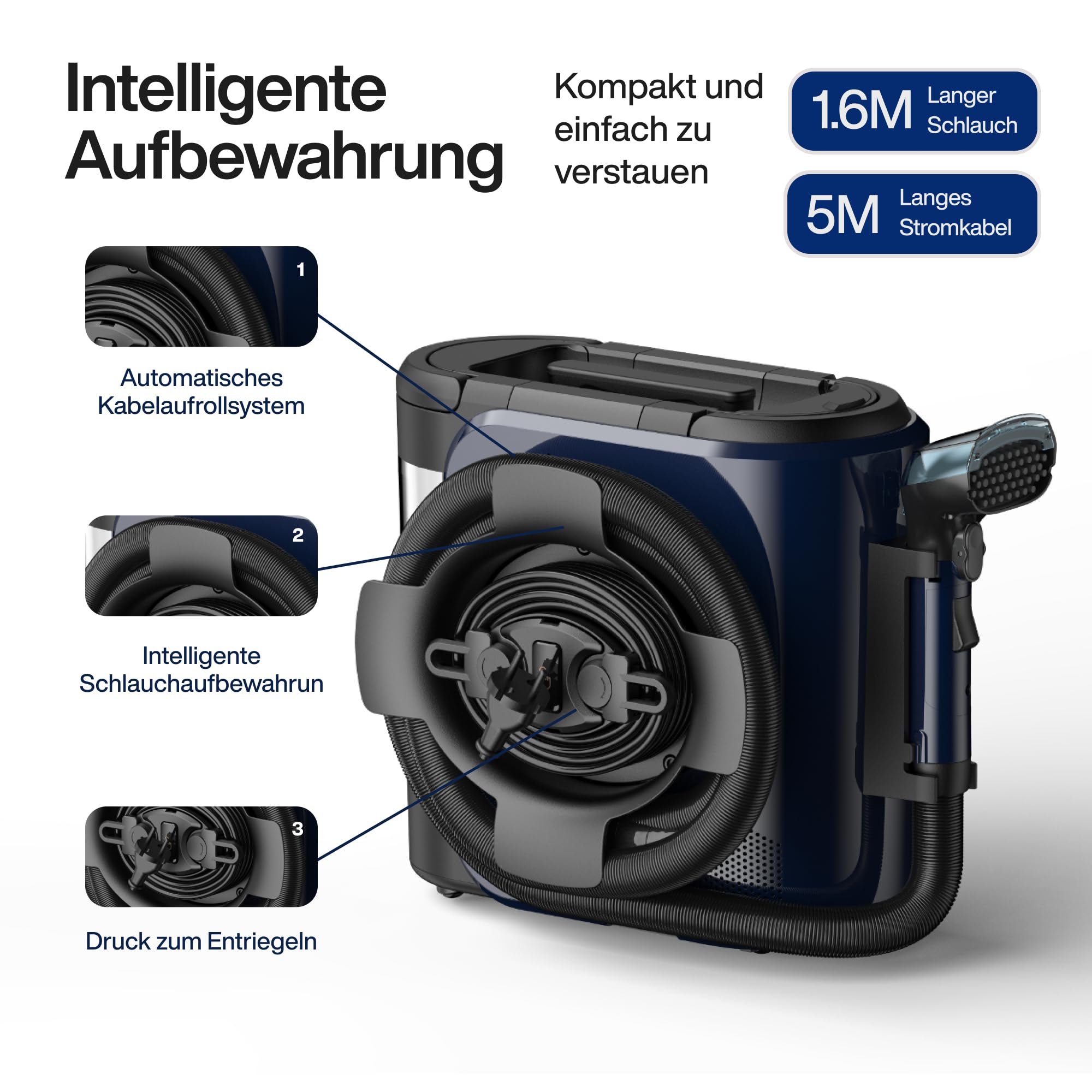 Dampfsauger PowerClean Pro mit Dampfreiniger für Polstermöbel und Doppeltank, 2000W