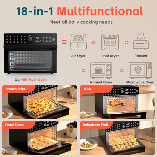 32QT Extra Large Air Fryer, Toaster Oven Air Fryer Combo, 360°Hot Air Circulation for Healthier Food, 1800W Preset Dual Cook, 13