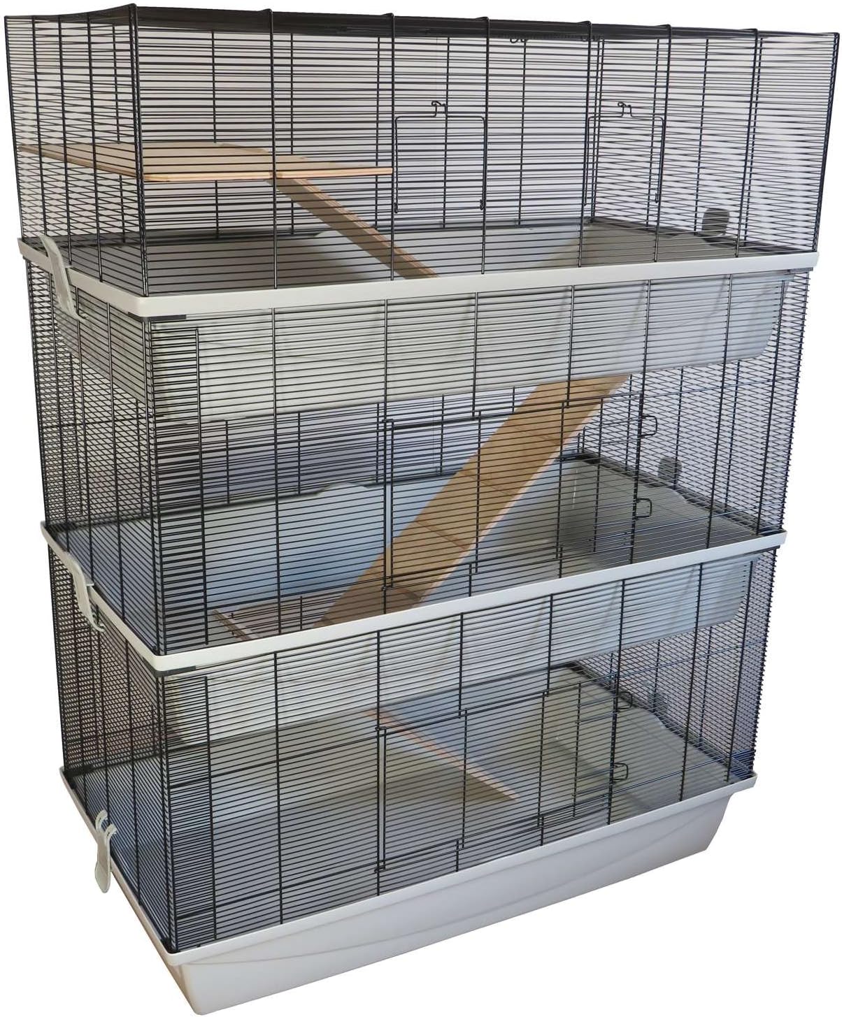 PETGARD Kleintier-Käfig Carlos Sky - XXL Hasen-Käfig - 3-stöckiges Nager-Haus - Hamsterkäfig mit Holzleitern - Mäusekäfig 98 x 52 x 129 cm