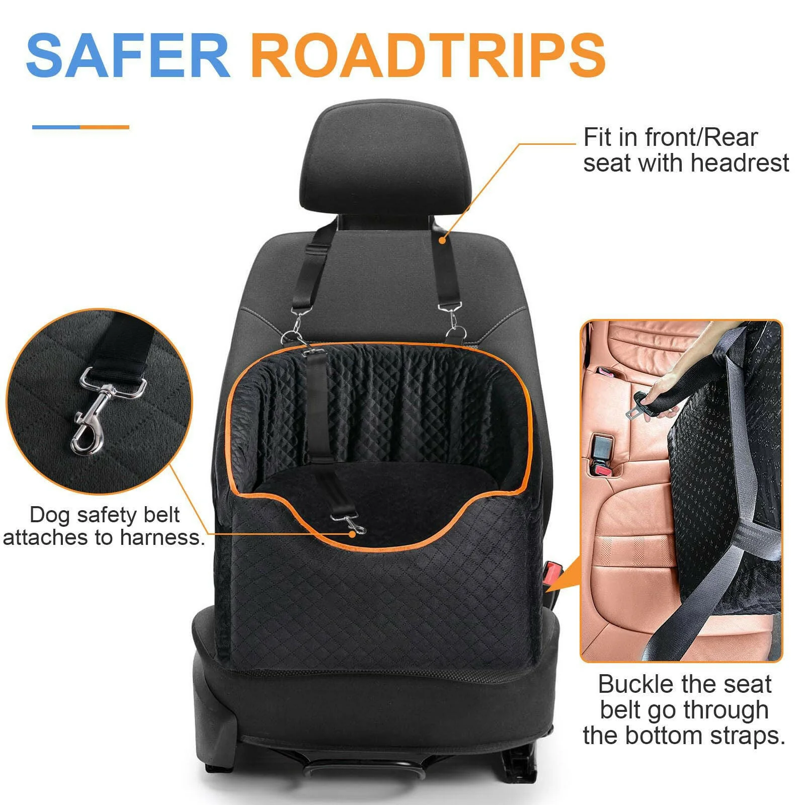 Elevated Dog Booster Car Seat �C Safety Belt Attachment & Quilted Interior