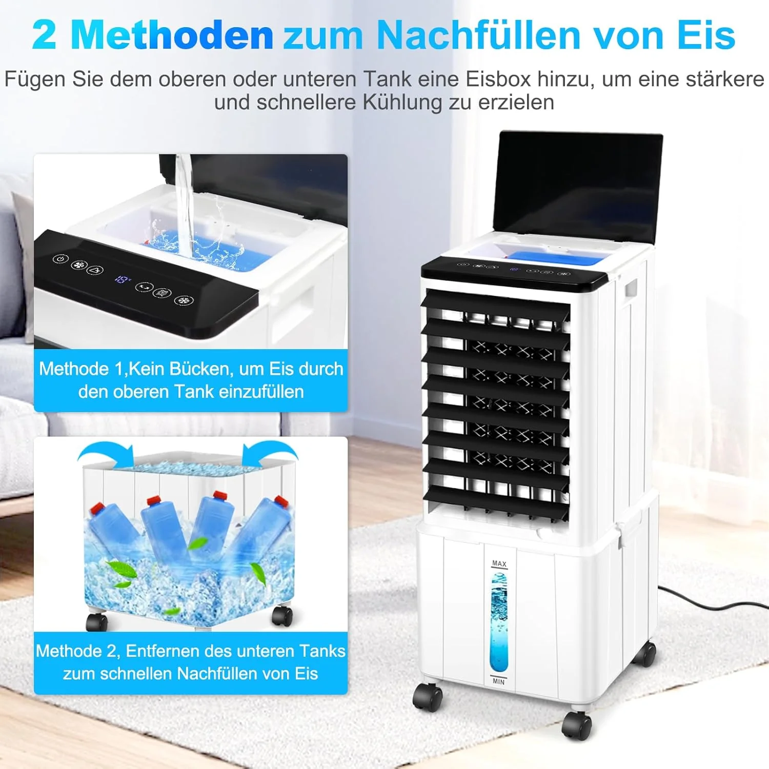 Airconditioner zonder afvoerslang, 12L 60W Mobiele Airconditioner met 12H Timer, 3 Modi, 40dB, 120�� Oscillatie, Afneembare Watertank, Afstandsbediening, Stille Luchtkoeler Air Conditioner voor Woning Kamer Ruimtes