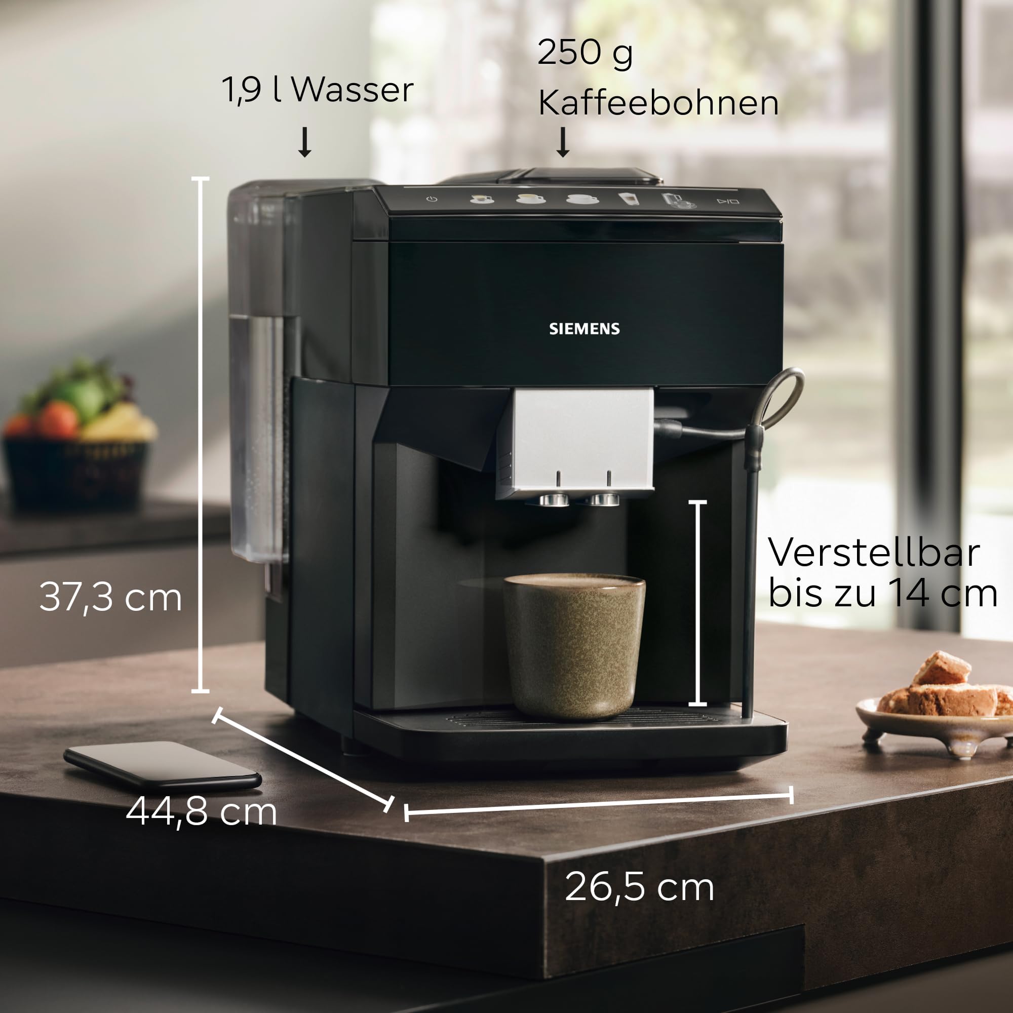 Kaffeevollautomat EQ500 classic mit farbigem TFT-Display und Doppeltassenfunktion, für 5 Kaffee- und Milchgetränke, inkl. Milchschlauch und BRITA