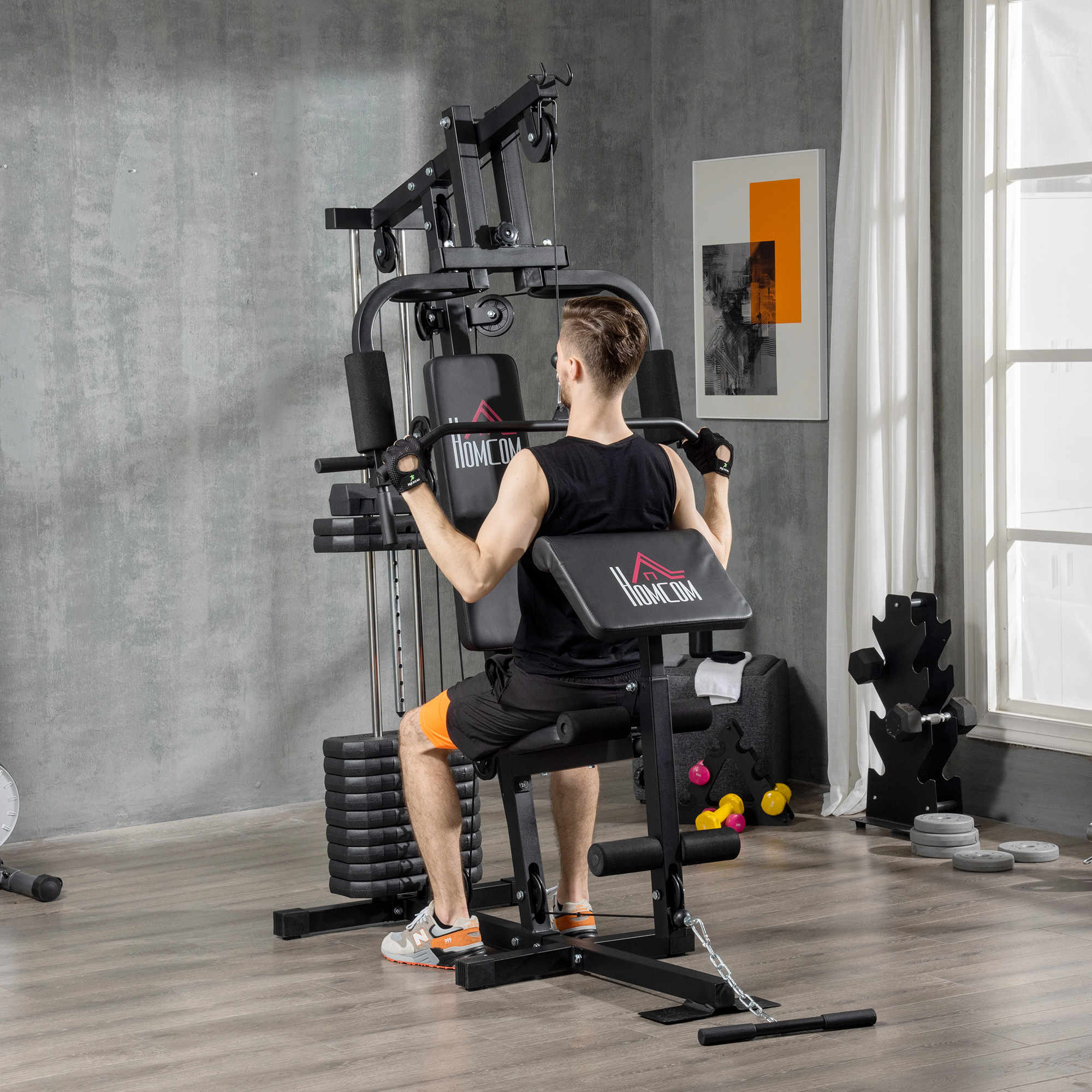 HOMCOM Fitness-Station mit 12 Gewichtsblöcken à 5,5 kg für ein umfassendes Training - 135 x 103 x 210 cm