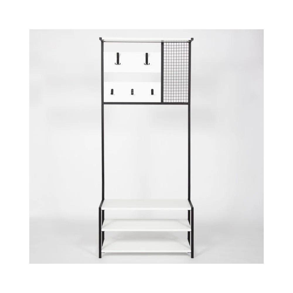 Scaffale ingresso appendiabiti in metallo nero con particolari bianco Nomad