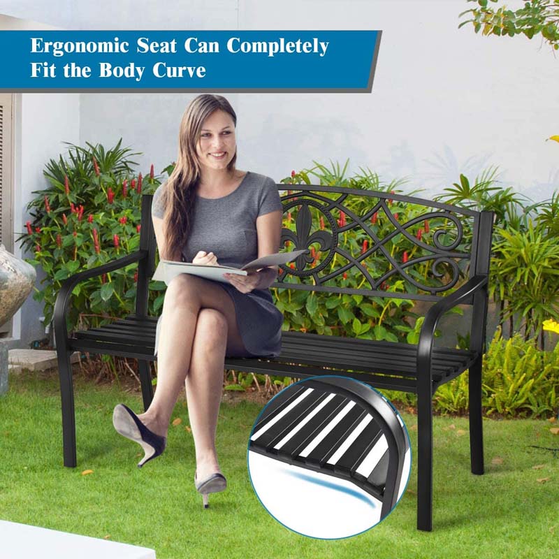 Eletriclife Patio Park Yard Outdoor Furniture Steel Bench