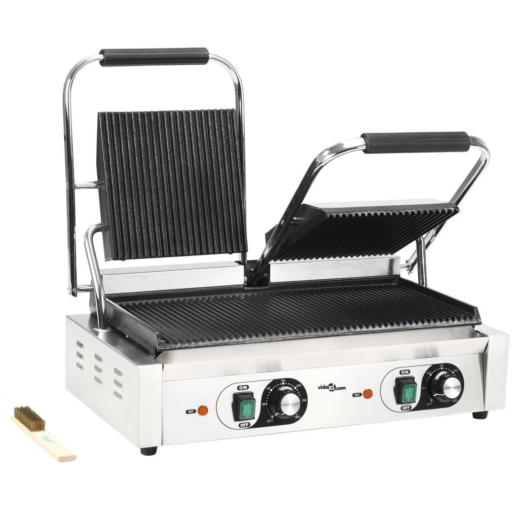 Kontaktgrill 57 x 305 x 20 cm Doppelter Gerillter Panini-Grill 3600 W 58x41x19 cm
