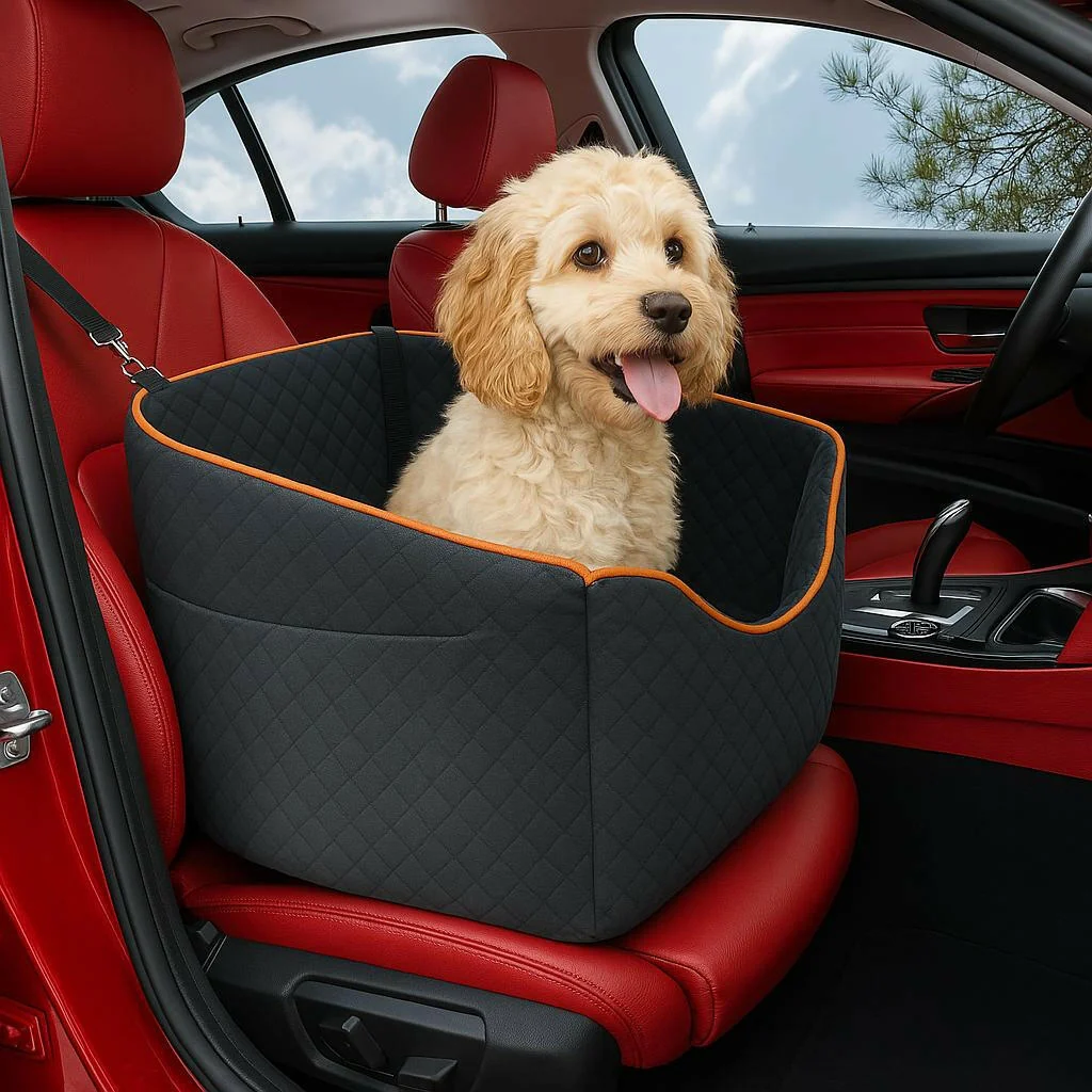 Elevated Dog Booster Car Seat �C Safety Belt Attachment & Quilted Interior