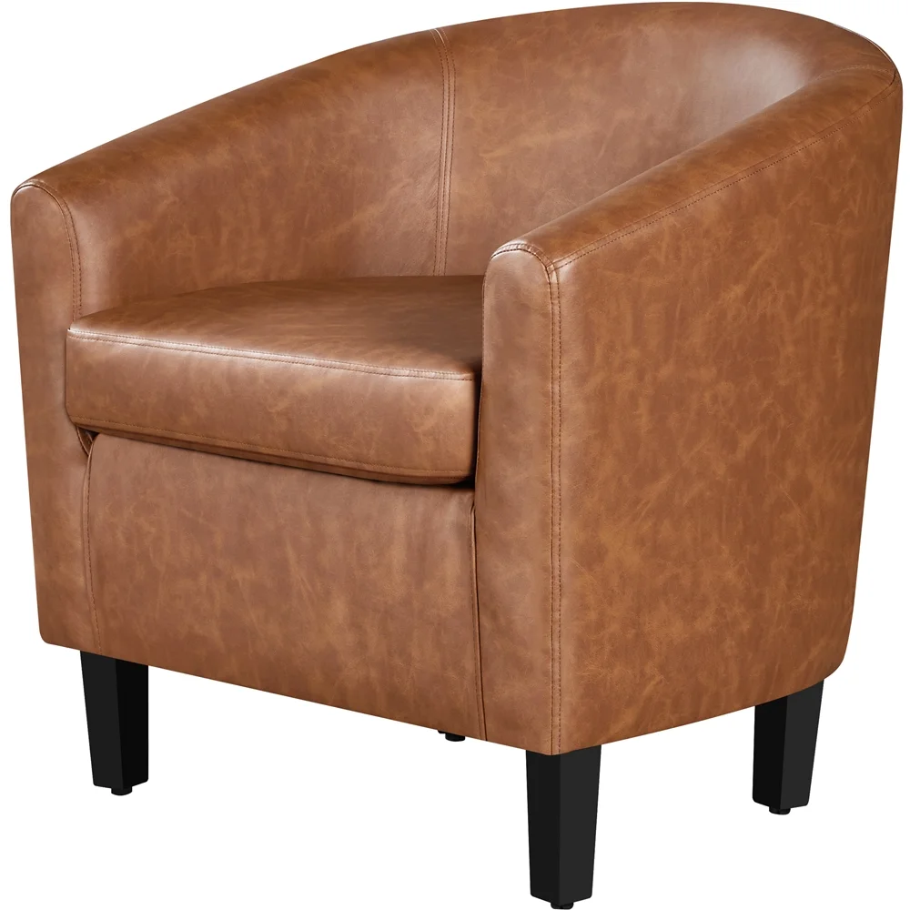 Renwick Faux Leather Barrel Accent Chair for Living Room, Set of 2, Black
