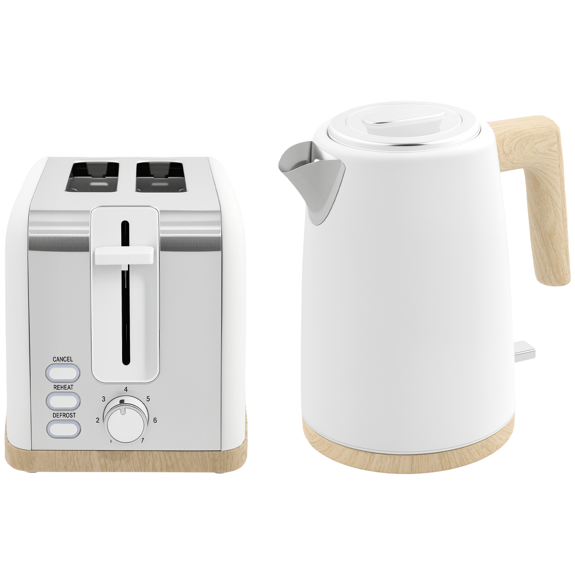 HOMCOM Wasserkocher und Toaster, 1,7 L, Edelstahl, 7 Bräunungsstufen, Aufwärmfunktion, Automatische Abschaltung, Weiß