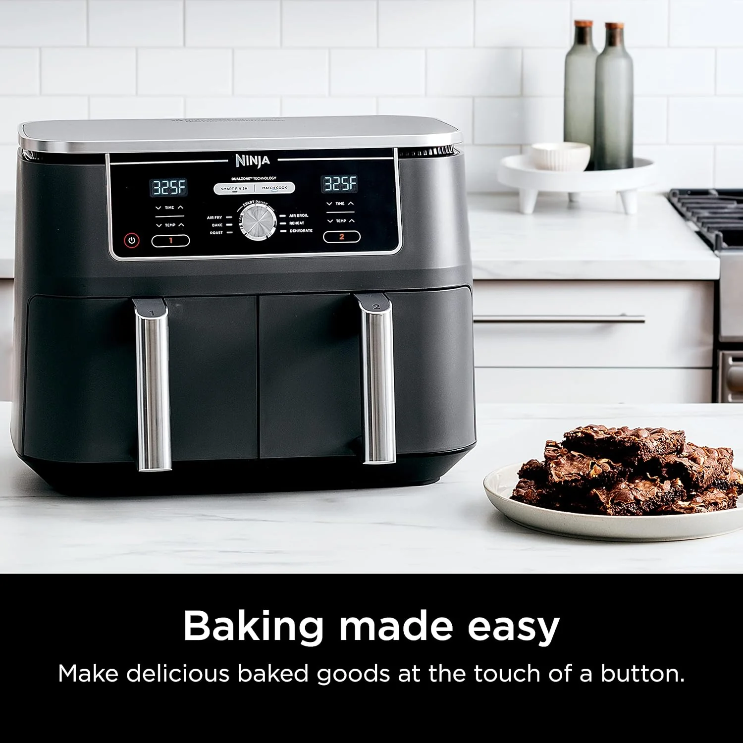 Ninja Foodi 10QT 6-in-1 DualZone Smart XL Air Fryer, 2 Independent 5QT Baskets, Smart Cook Thermometer, Match Cook, Smart Finish, Air Fry, Roast, Bake, Dehydrate, Reheat, Grey, DZ550