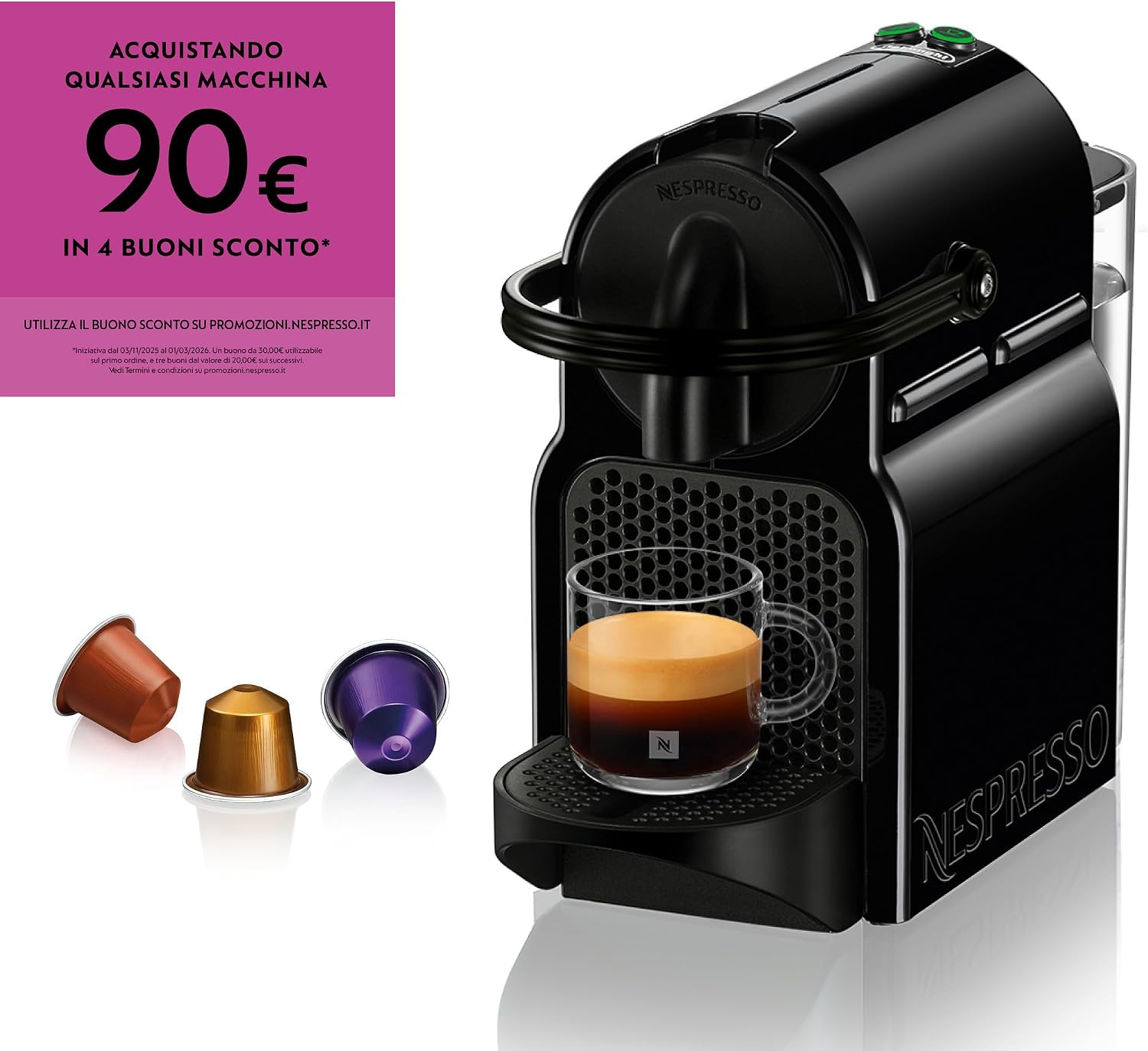 Nespresso Inissia EN80.B Macchina per Caffè Espresso, Black
