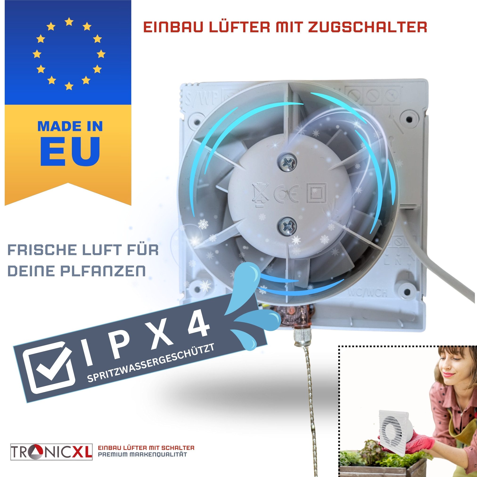 Turboventilator IPX4 125mm 150m³/h Abluft Zuluft Grow Lüfter Ventilator für Growbox