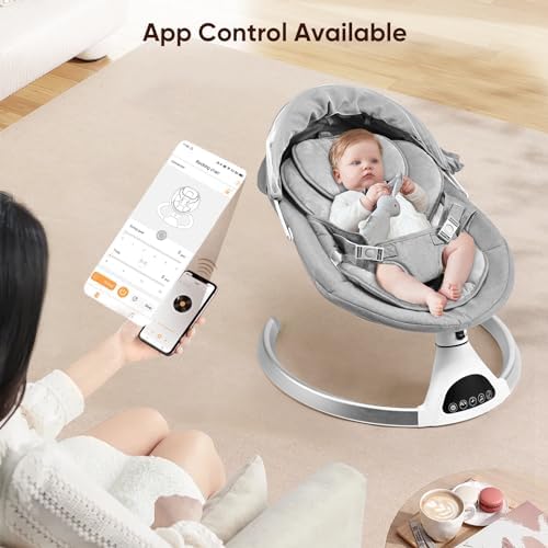 Aomdom altalena elettrica per bambini, sdraietta per bambini fino a 9 kg di peso, con telecomando e wireless per lo stile di controllo APP, altalena per bambini con imbracatura di sicurezza a 5 punti : Prima infanzia