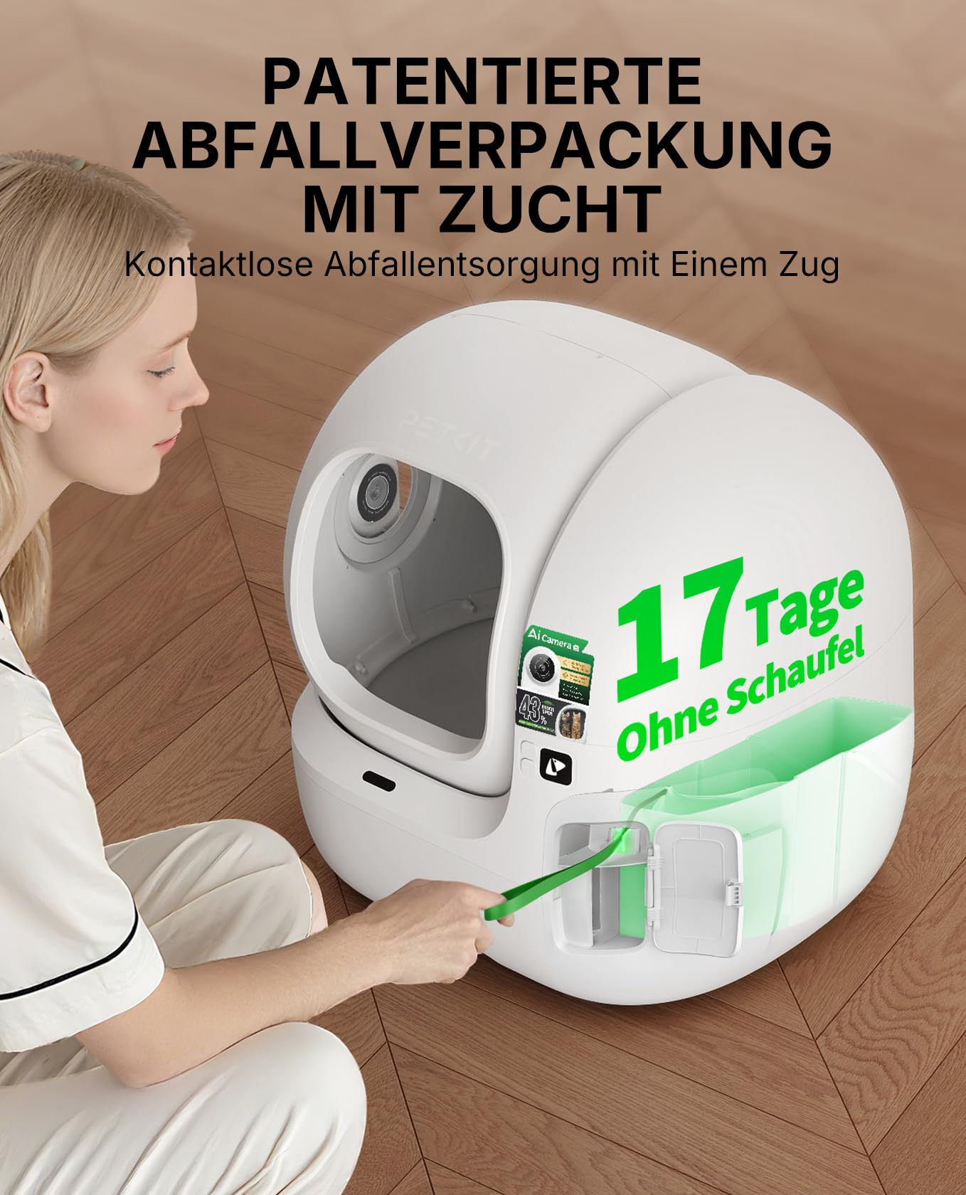 Selbstreinigende Katzentoilette PUROBOT Max Pro 2 mit KI-Kamera und Mehrkatzen-Erkennung, für große Katzen