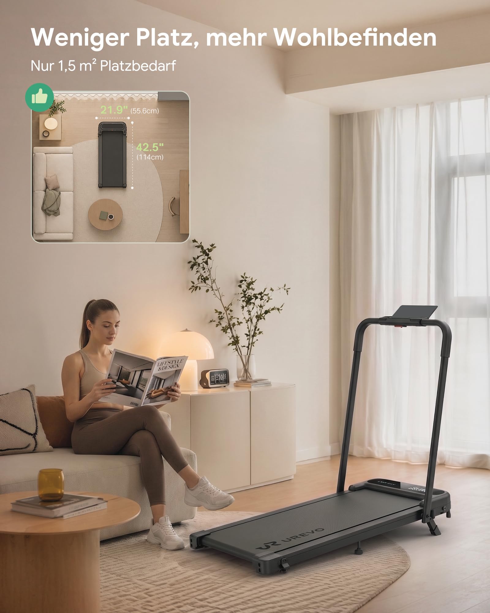 UREVO 2 in 1 Walking Pad klappbares Laufband mit App für Zuhause kompaktes Laufband für Home Fitness