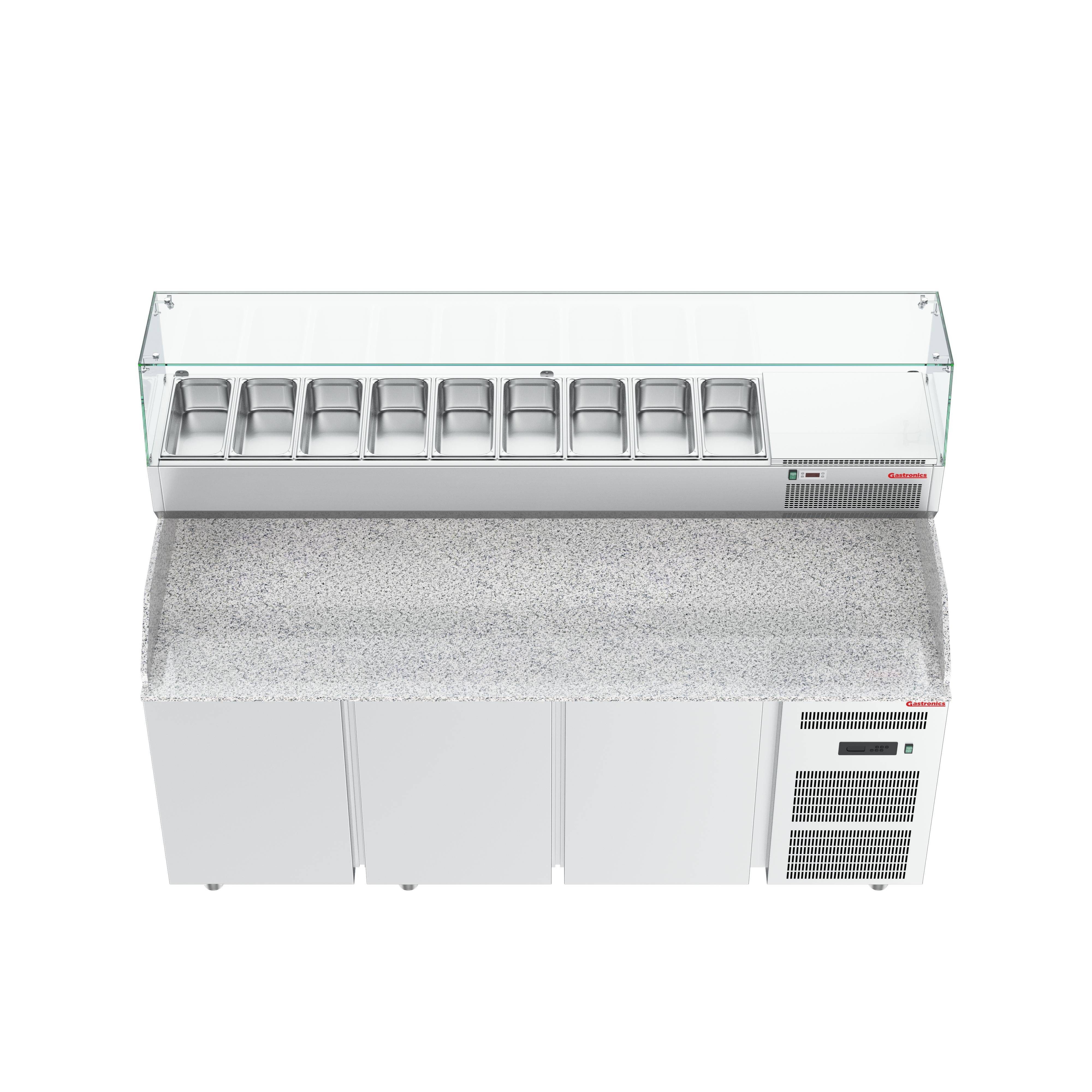 Pizzaofen Pizzakühltisch Premium Kühltheke Granit, LED, 207 x 80 x 145 cm