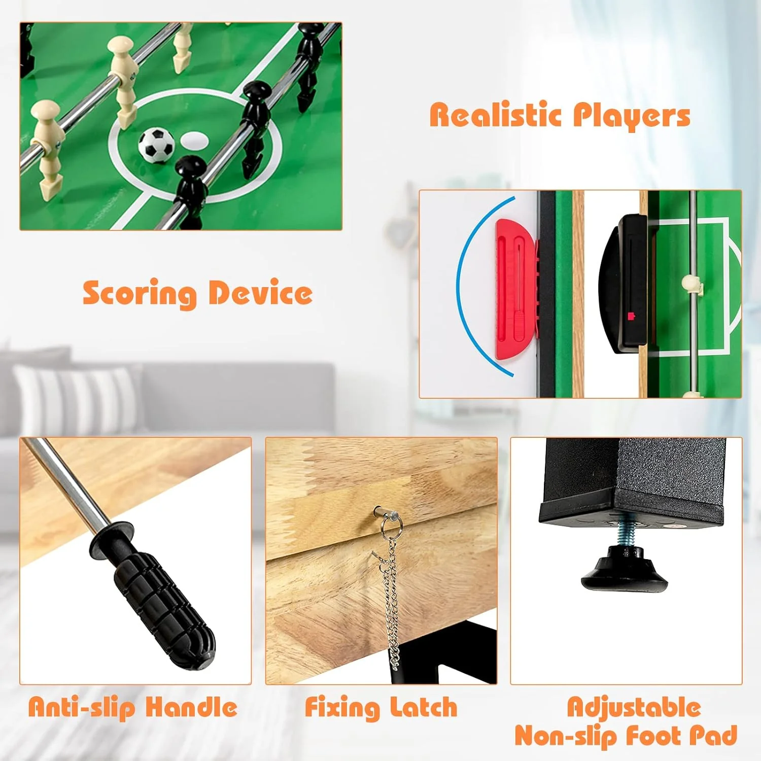 Multi-functional game table, 10-function combined game table, including a football table, air hockey table, billiards table, table tennis table, beach volleyball table, bowling table and 4 types of tabletop games. Green model.