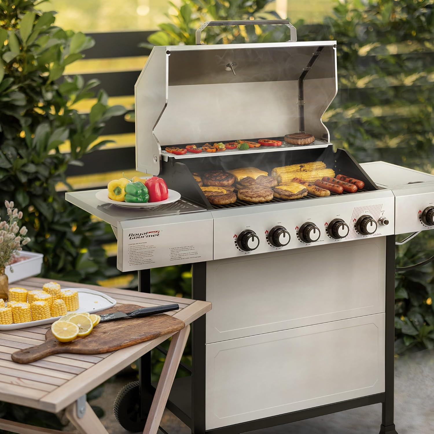 Royal Gourmet GA5401T 5-Burner BBQ Liquid Propane Gas Grill with Side Burner  Stainless Steel 61 000 BTU Output for Patio Garden Picnic Backyard Cooking  Silver