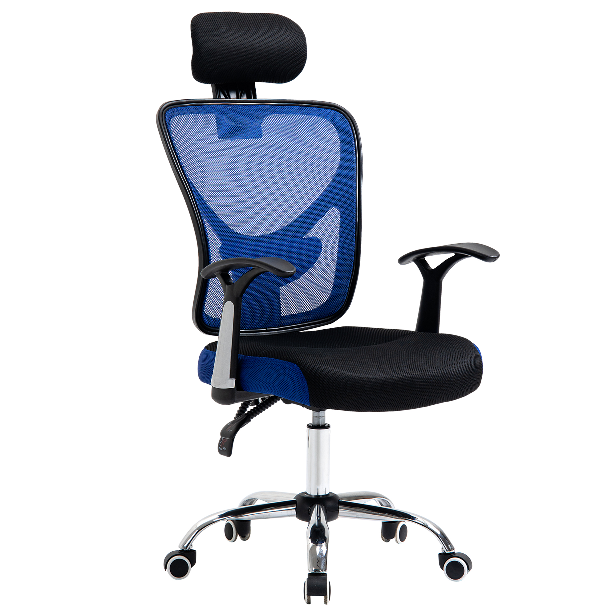 Vinsetto Ergonomischer Bürostuhl Drehstuhl mit Kopfstütze Neigbare Rückenlehne Höhenverstellbarer Mesh-Bezug 62 x 67 x 118 cm Schwarz und Blau