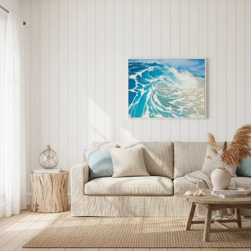 Blue Crush Wave �� Framed Canvas Print by Lamorna Penrose