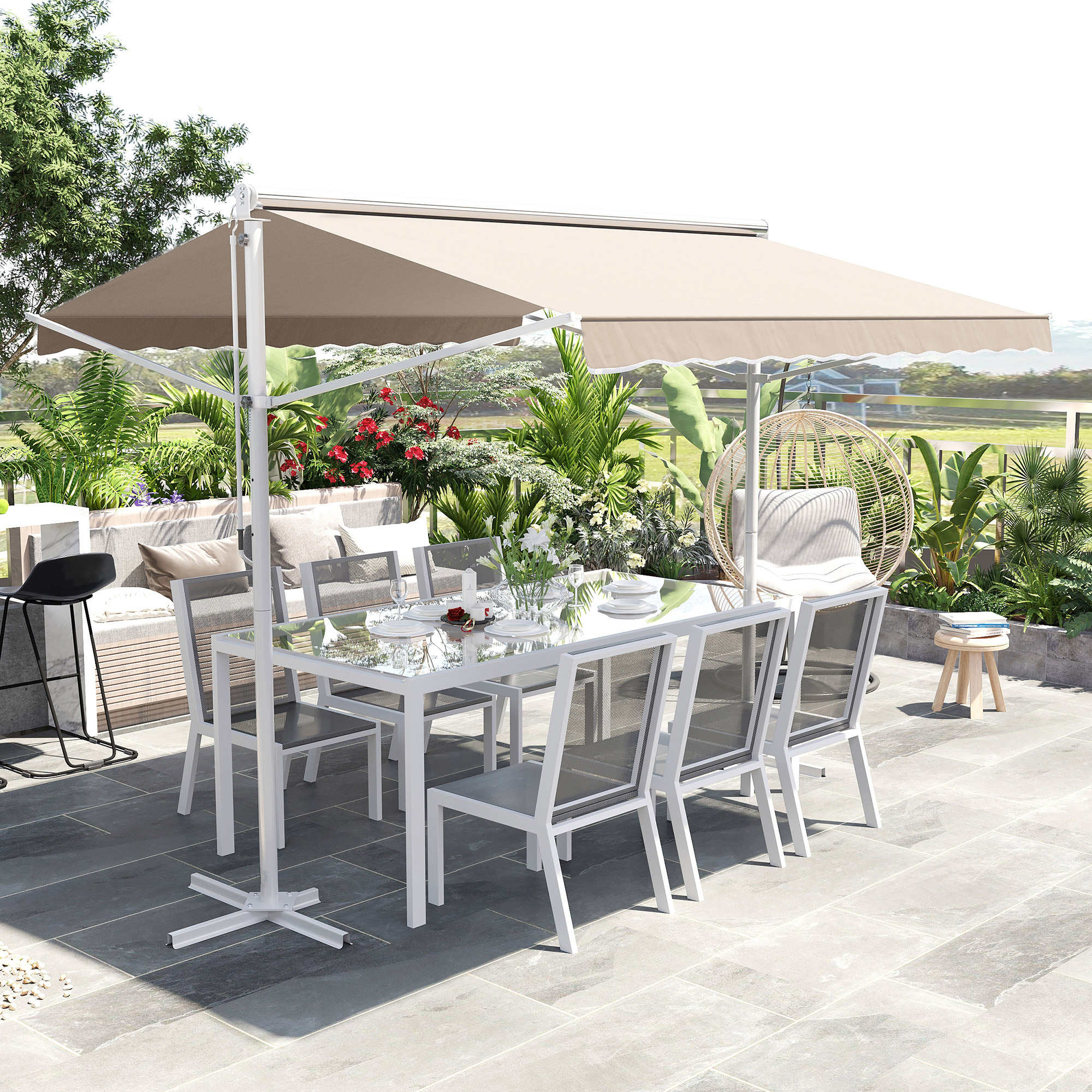 Outsunny Standmarkise Gartenmarkise Markise mit Faltarm Kurbel Terrasse Creme 3x3m
