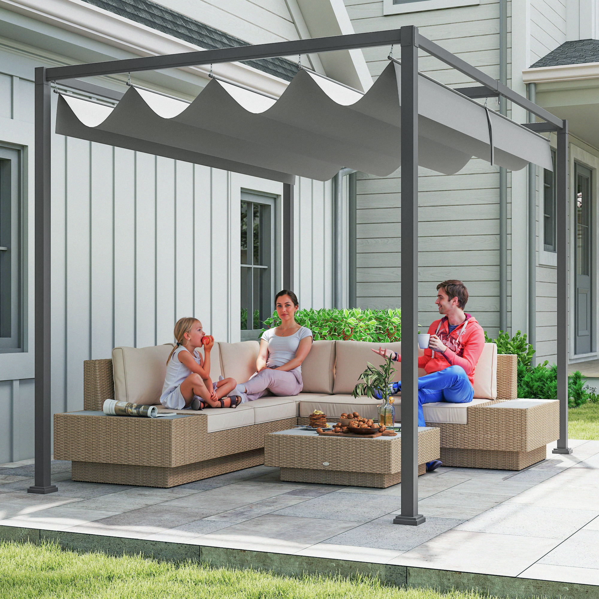 Outsunny Pergola Zonwering 300x200 cm, UV- en Waterbestendig, Grijs