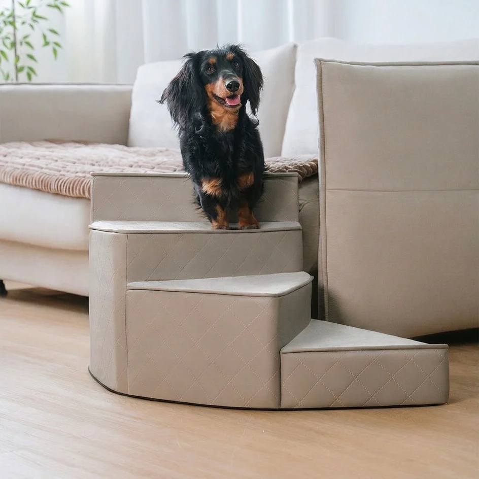 Spiral Dog Stairs �C Water-Repellent Faux Leather & Joint-Friendly Sponge