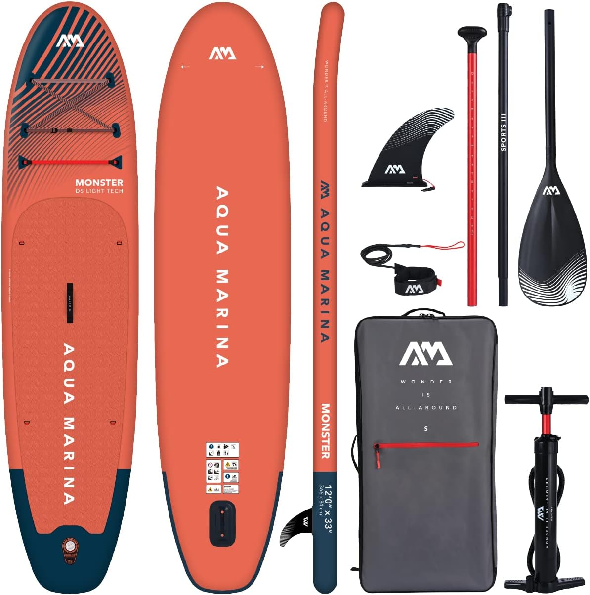 Aqua Marina Monster - Tavola gonfiabile per stand up paddle (iSUP), lunghezza 366 cm