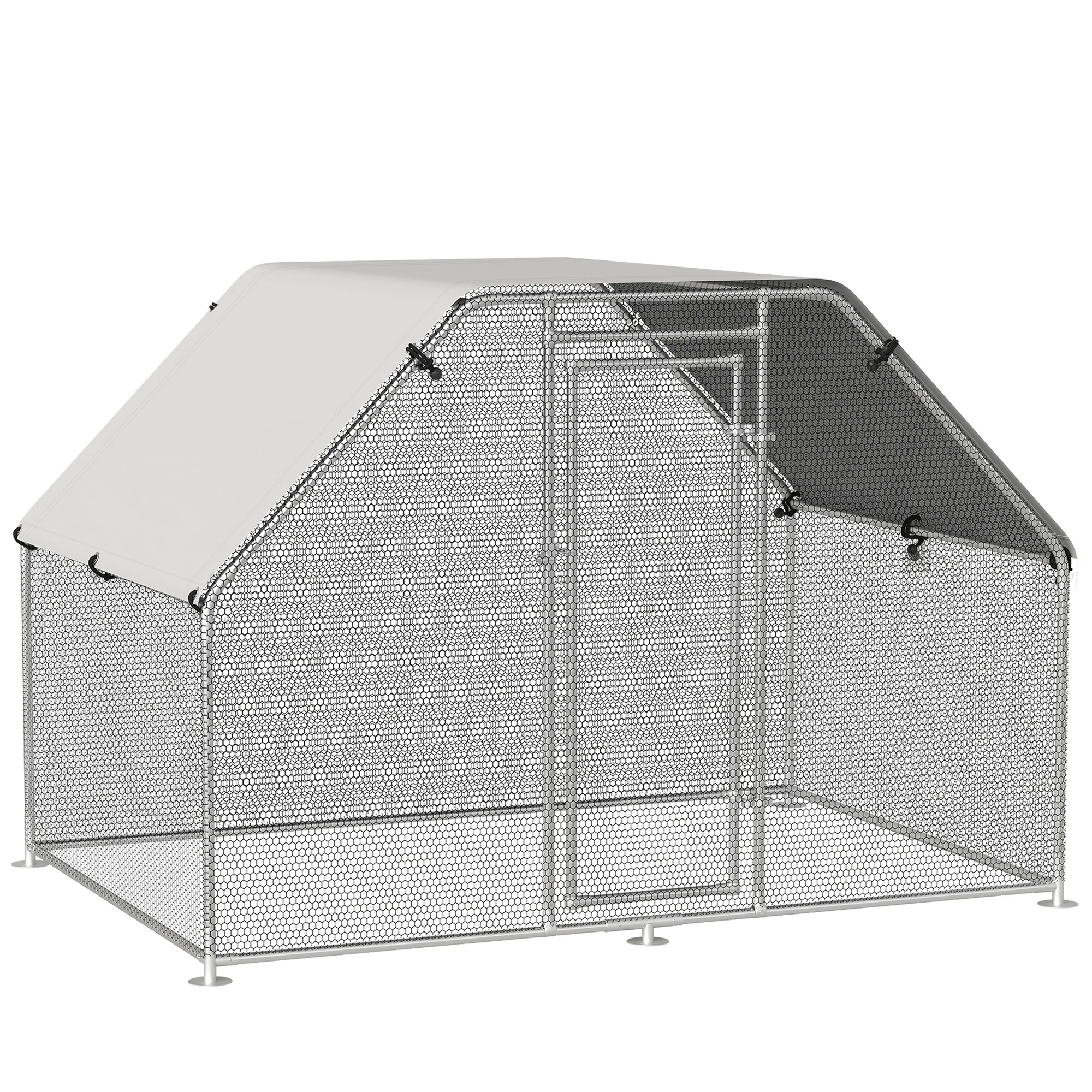 Easycomfort Recinto per Galline in Metallo Galvanizzato e Tessuto Oxford con Porta con Blocco 280x193.5x195 cm