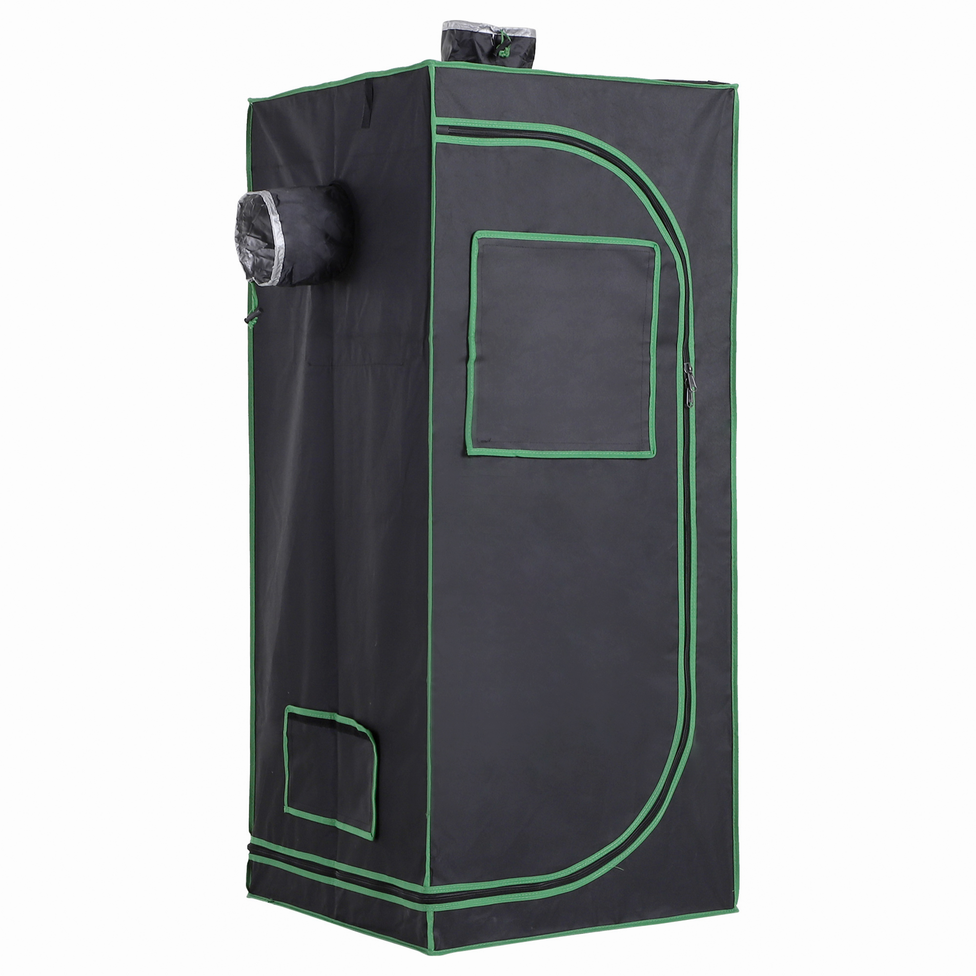 Outsunny Growbox Growzelt Growschrank Gewächshaus Zuchtschrank Pflanz 600D Oxford Tuch Stahl Schwarz+Grün 60 x 60 x 140 cm