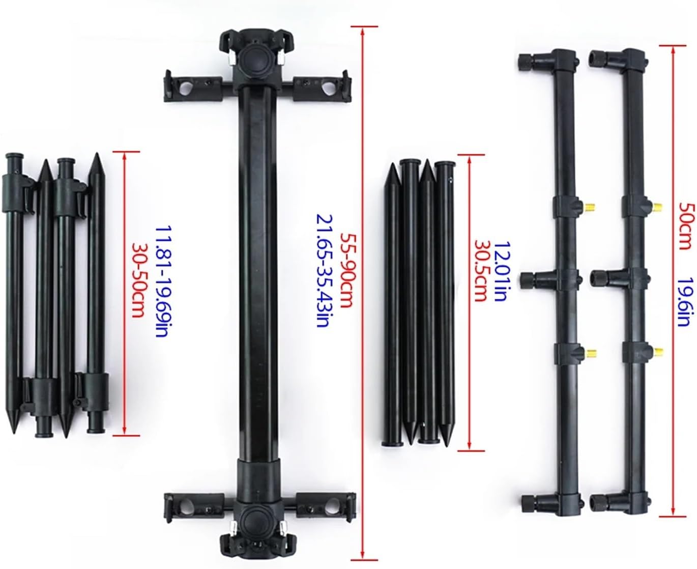 3-Rod Carp Fishing Rod Pod Set with Telescopic Bank Sticks & Adjustable Buzz Bars