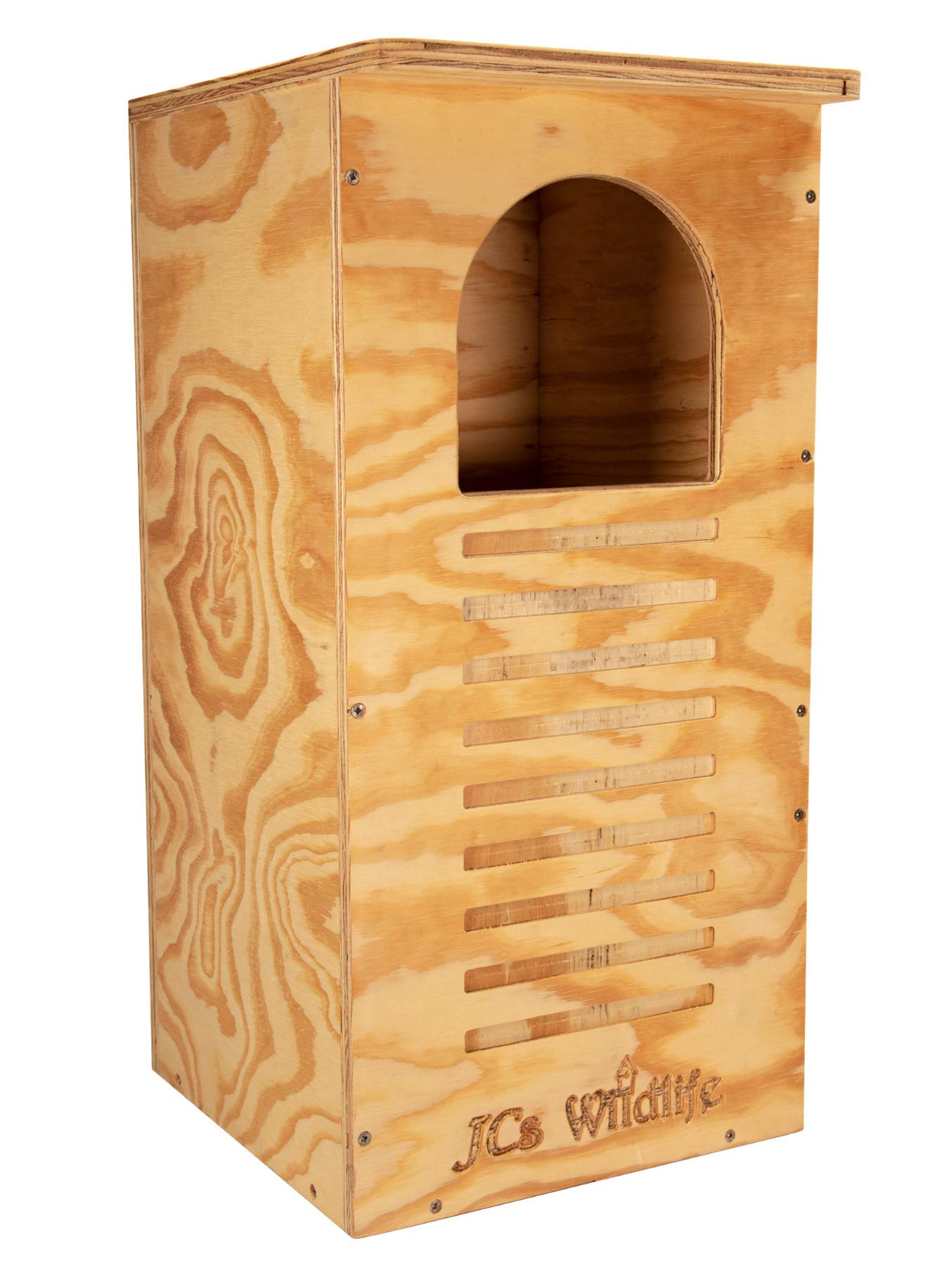 JCs Wildlife Barred Owl Nesting Box &ndash; Treated Exterior Grade Plywood &ndash; Mounting Hardware and Pine Shavings Included &ndash; Dedicated Clean Out Door for Easy Cleaning &ndash; Made in The USA