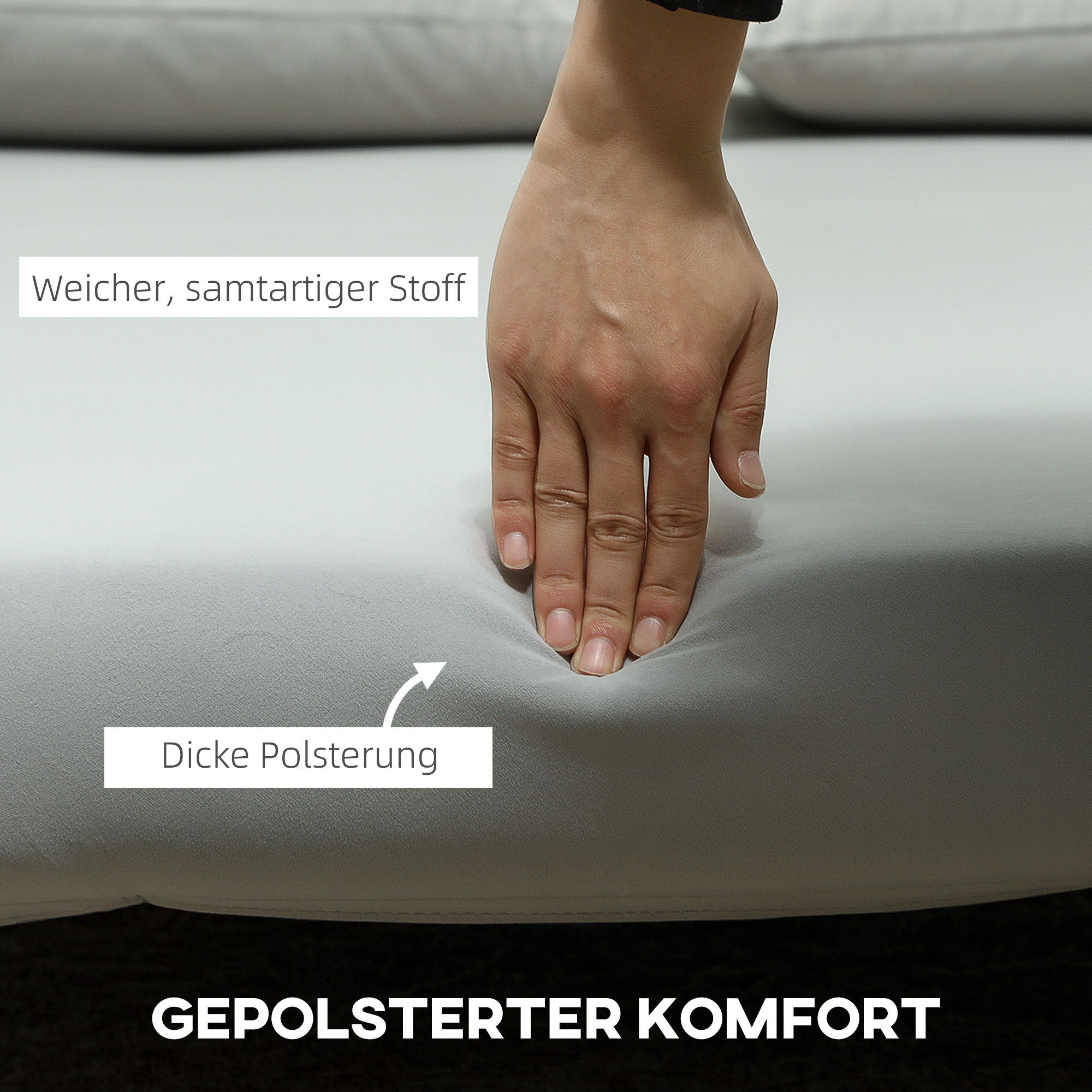 Slaapbank Relaxbank Bank Sofa, incl. 2 Kussens, Fluweel Look, 130 x 78 x 79 cm, Lichtgrijs