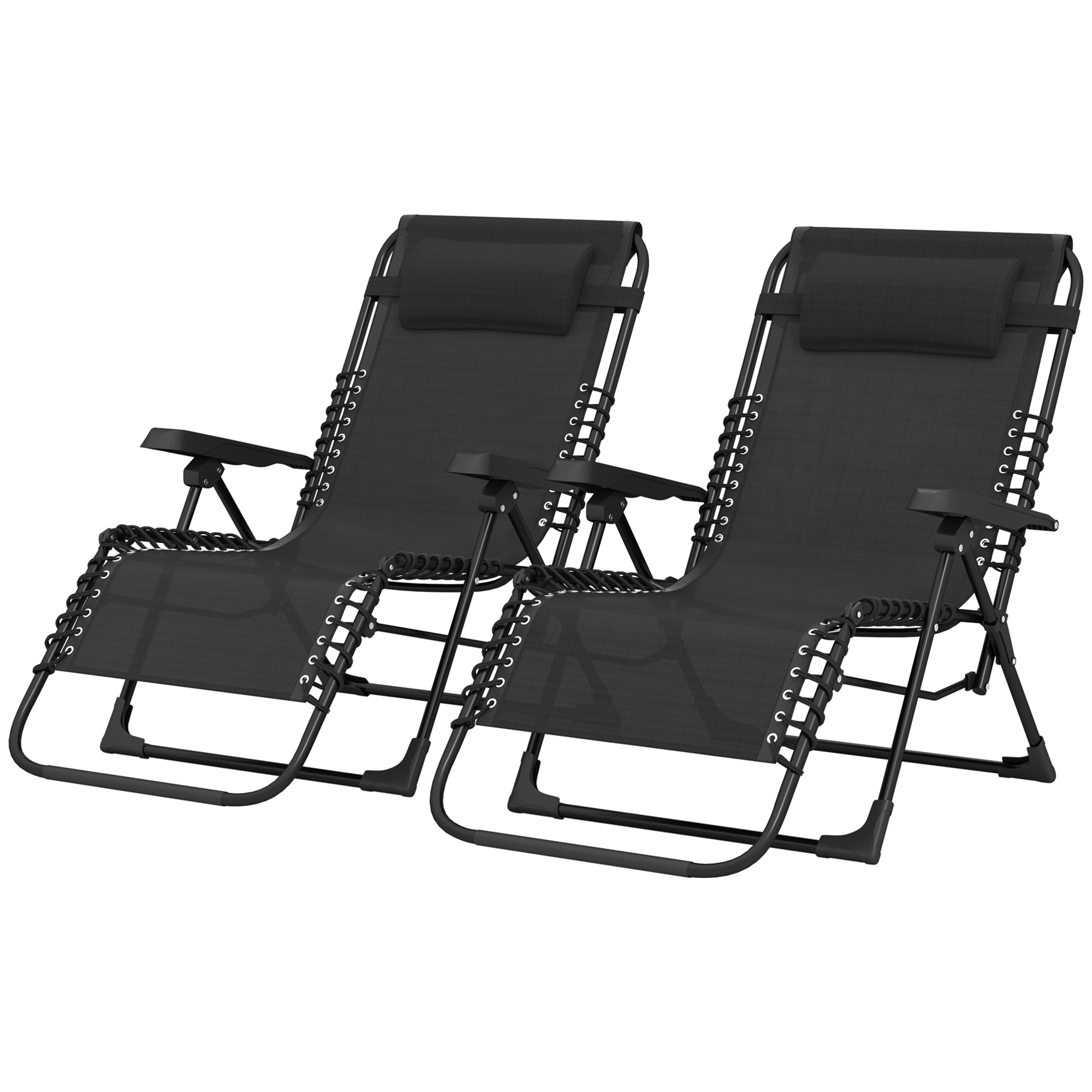 Outsunny Set mit 2 Sonnenliegen, klappbare Liegestühle mit verstellbarer Rückenlehne und Kopfkissen aus Textilene, 90 x 65 x 112 cm, Schwarz