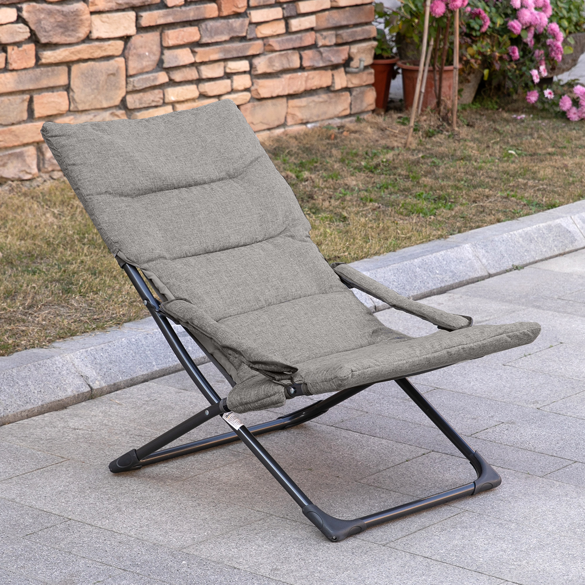 klapstoel met verwijderbaar kussen tuinstoel campingstoel ligstoel zitmeubel tuin terras balkon textiel staal grijs 66 B x 94 D x 79 H cm