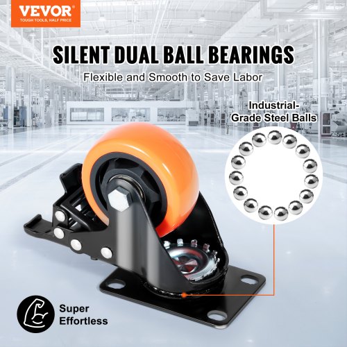 VEVOR Möbelrollen 4er-Set Lenkrollen PVC φ76,2mm Laufrollen 454kg Tragfähigkeit Transportrollen mit A/B-Bremsen Kastenrollen 360° Drehbar Schwerlastrollen für Häusern Büros Studios Fabriken
