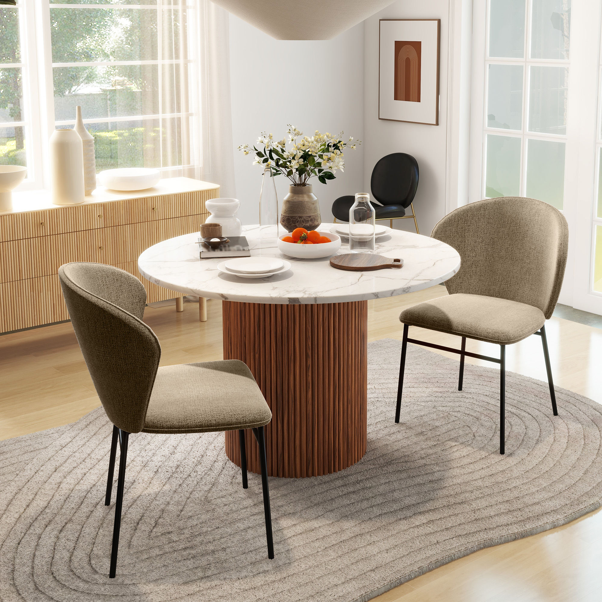 HOMCOM 2er-Pack Esszimmerstühle mit gepolstertem Sitz aus Leinenoptik-Stoff, stabile Stahlbeine, modernes Design, helles Braun