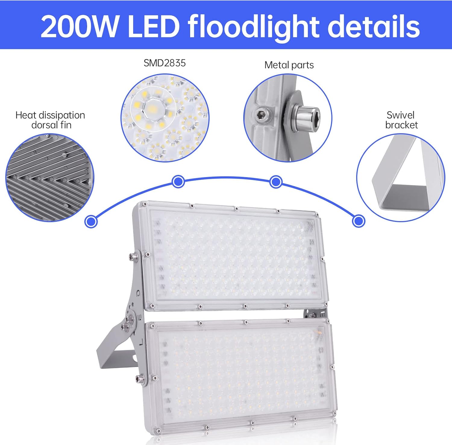 LED Strahler Außen 200W 20000LM Fluter Flutlichter, 10er 6500K Kaltweiß Scheinwerfer, IP65 Wasserdicht Außenstrahler, Sicherheitsbeleuchtung für Garten Garage Hof Sportplatz Veranda Werkstatt