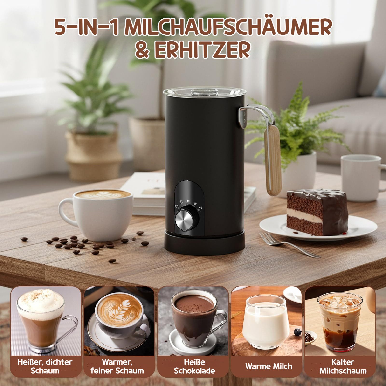 Milchaufschäumer Elektrischer 5-in-1 Milchaufschäumer 500W, 350ml Edelstahl